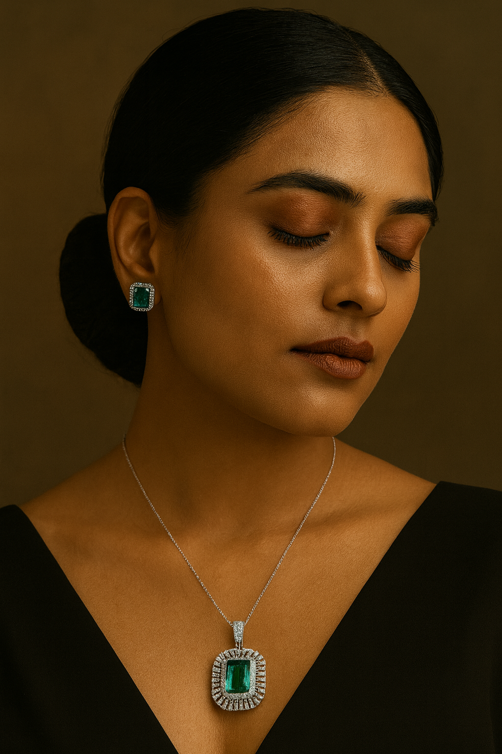 SILVER POLISH WITH MINT GREEN AD STONE PENDANT SET FOR WOMEN