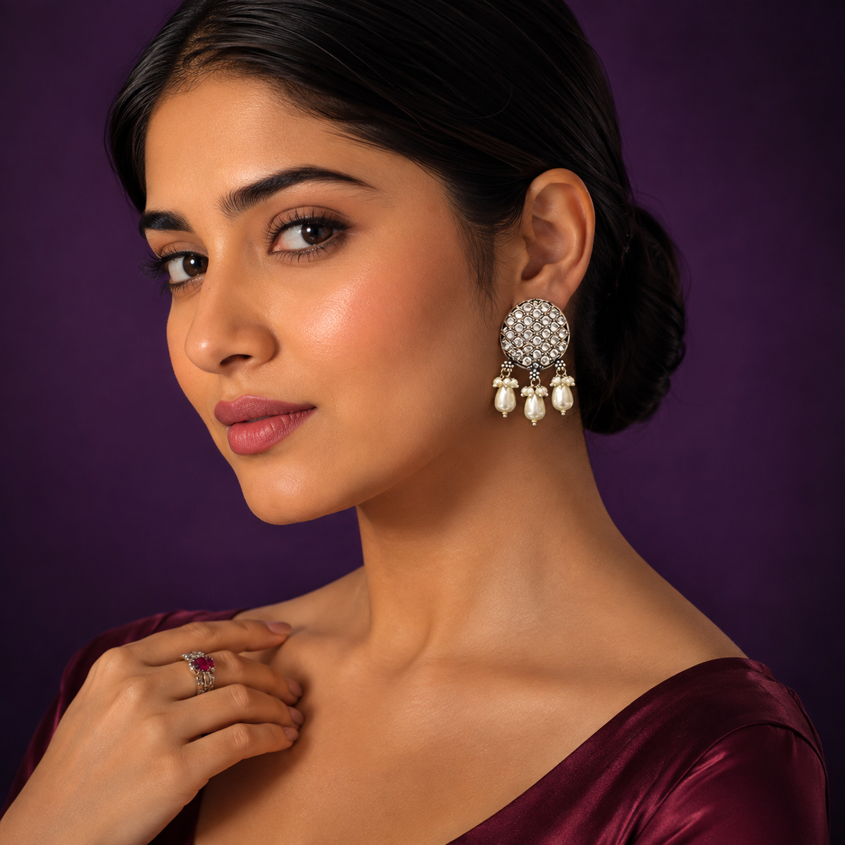 Silver Round with Pearl Drops Earrings for women and girl