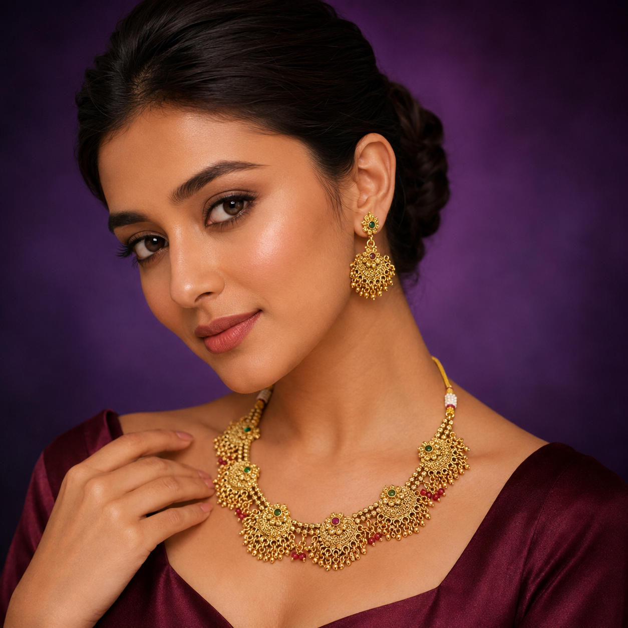 Taste of south necklace in Multi stones