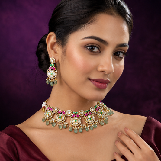 Peeli Polki With  Kundan Broad Choker in Multi For Women