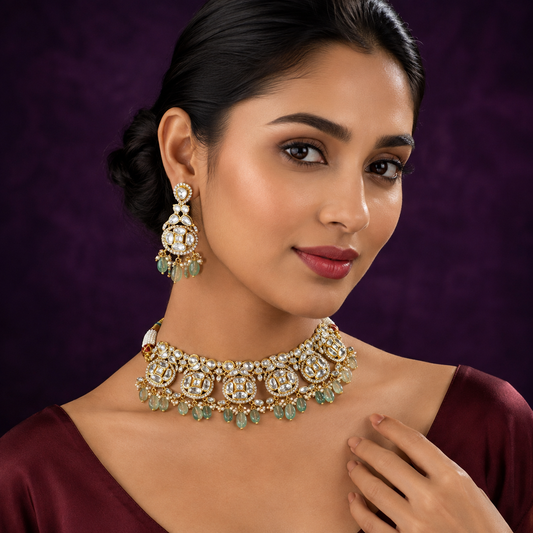 Peeli Polki With  Kundan Broad Choker For Women
