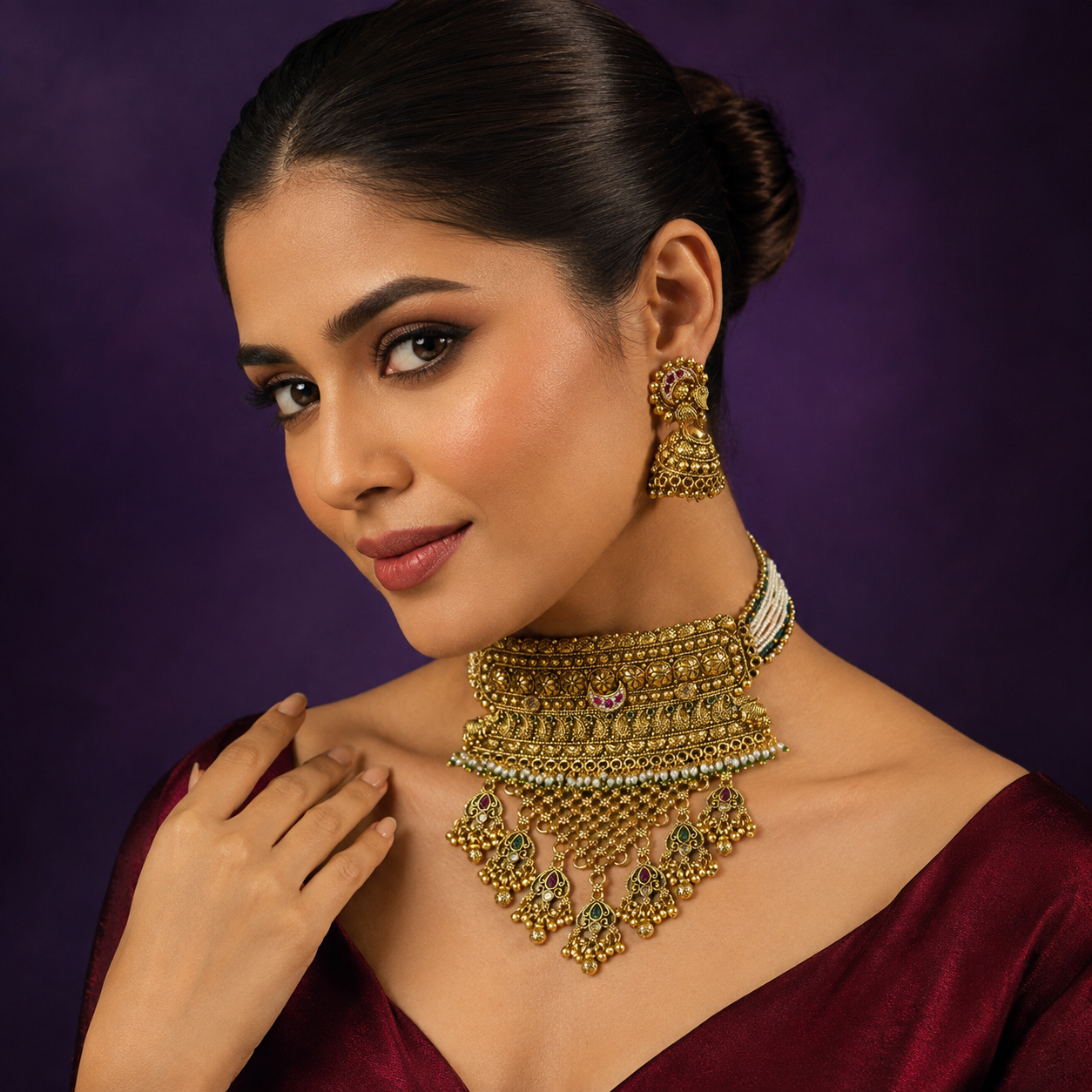 Rajwadi Aadh Choker Necklace For Women