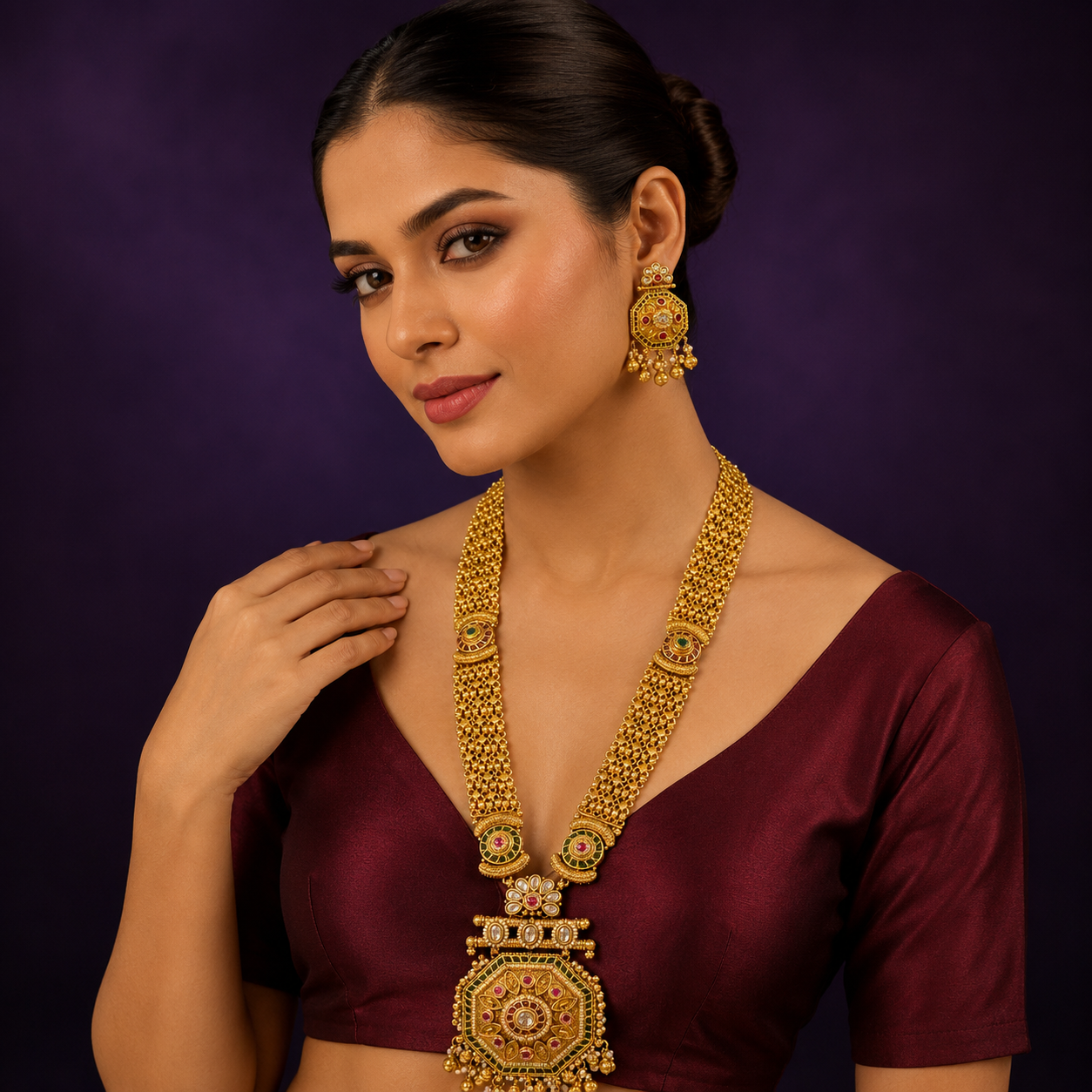 Gold Plated Heritage Long Necklace set For Women