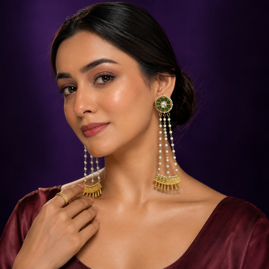 Strings Hanging With Kundan Stones Earrng