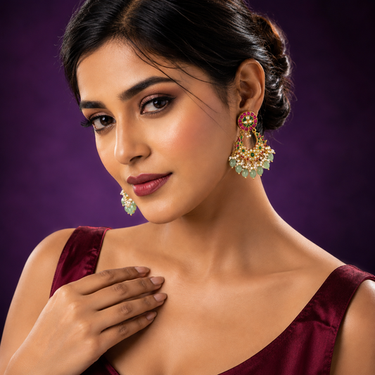 Multicolor Chanbali With Gold Finish Earring For Women