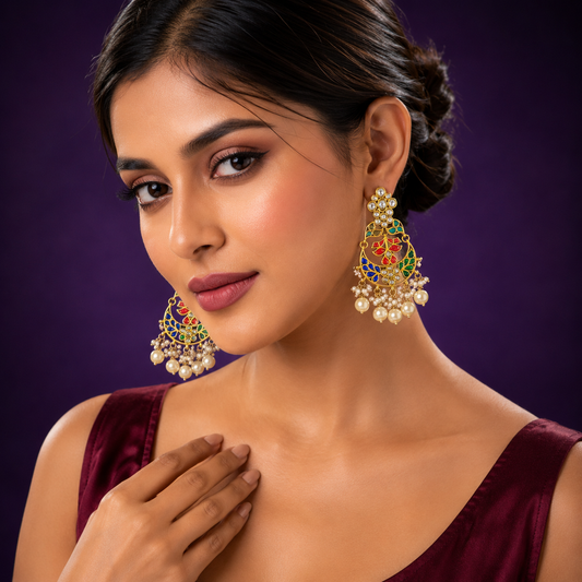 Multi Color Stones With Pearls Handmade Earring