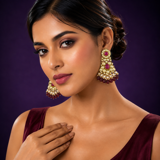 Golden Finish Ruby Stone Earring