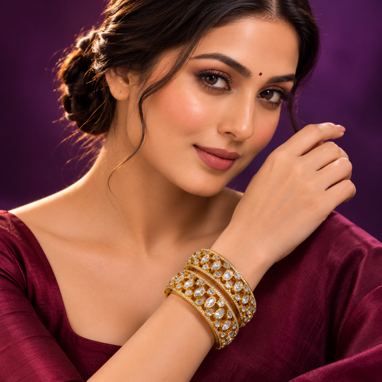 Mossanite Peeli Polki With CZ Bangles For Women