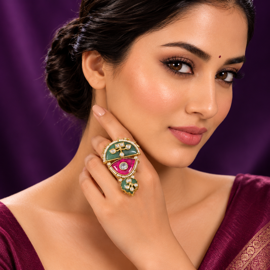 Colorful Stones Rajwadi Ring For Women