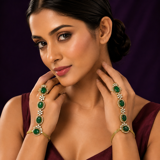 Doublet Stones With Mosanite In Emerald Green Hathphool