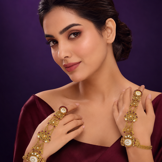 Rajwadi Hathphool With Kundan For Womens