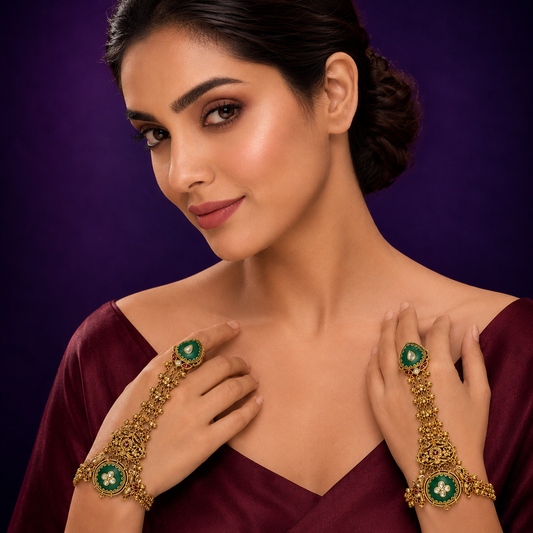 Rajwadi Hathphool With Kundan For Womens
