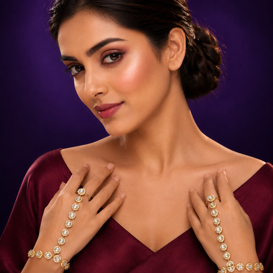 Sunheri Kundan With Pearls Hathphool
