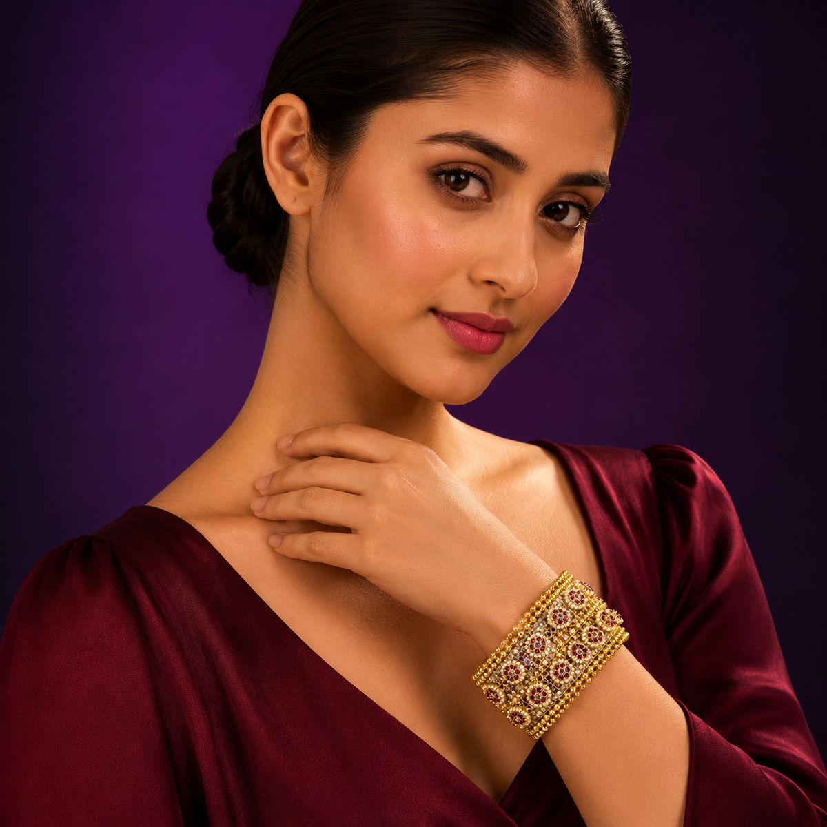 Royal Antique Gold Rajwadi Kundan Kada for Women