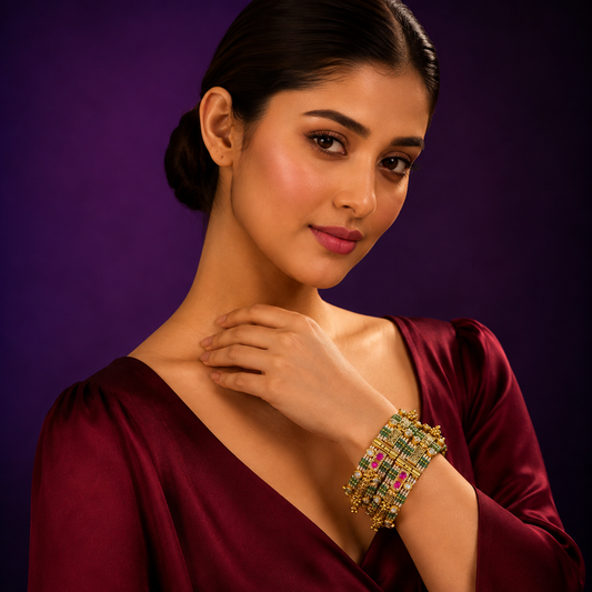 Broad Kundan Rajwadi Bangles For Women