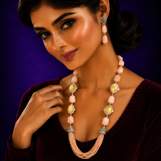 BAROQUE WITH HYDRO STONES MALA IN PEACH FOR WOMEN