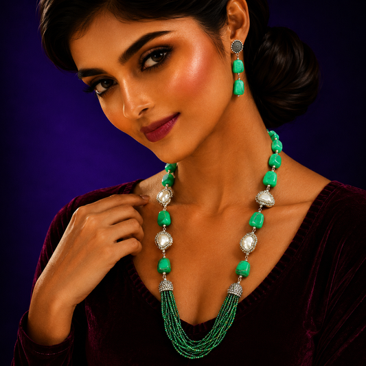 BAROQUE WITH HYDRO STONES MALA IN GREEN FOR WOMEN