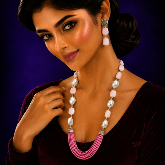 BAROQUE WITH HYDRO STONES MALA IN PINK FOR WOMEN