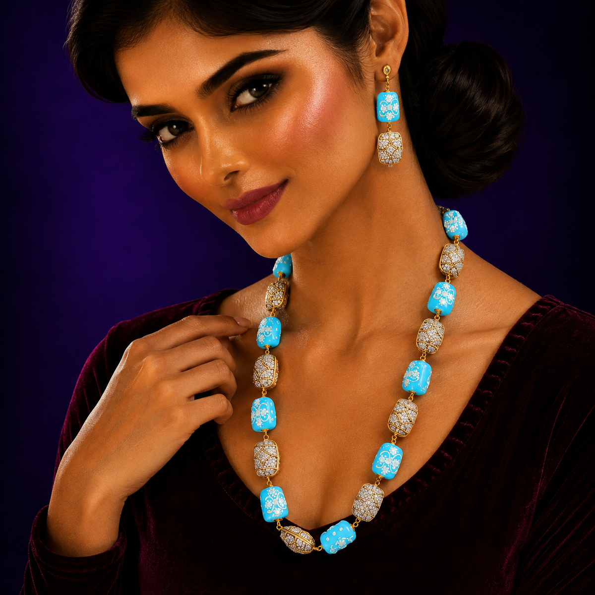 JAIPURI TUMBLES  WITH TURKISH BALLS MALA IN SKY BLUE FOR WOMEN