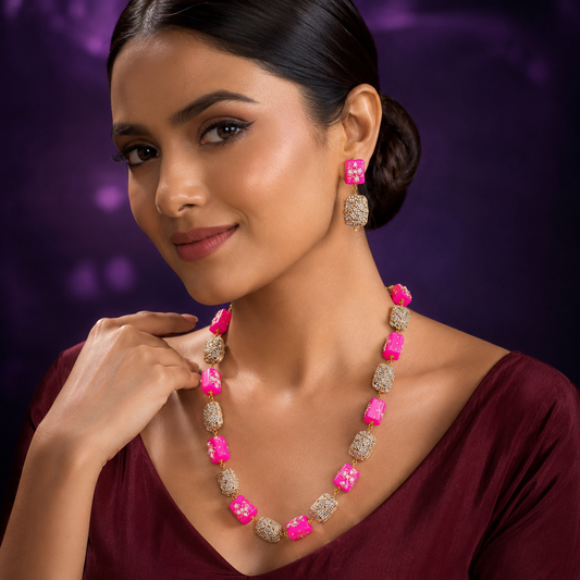 JAIPURI TUMBLES  WITH TURKISH BALLS MALA IN PINK FOR WOMEN