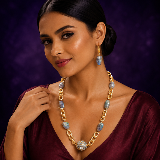 GOLDEN CHAIN WITH DUZY STONES MALA LITE GRAYE FOR WOMEN