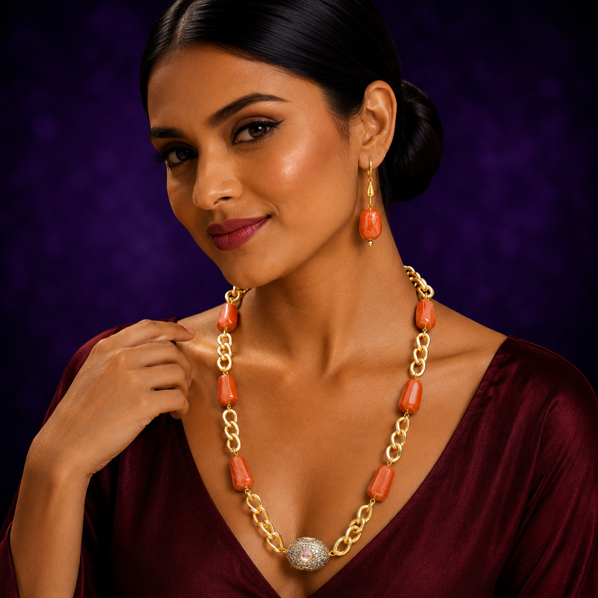 GOLDEN CHAIN WITH DUZY STONES MALA BROWN FOR WOMEN