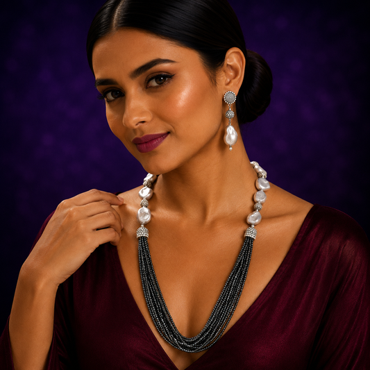 HALF LAYERD AND STONES MALA IN BLACK FOR WOMEN