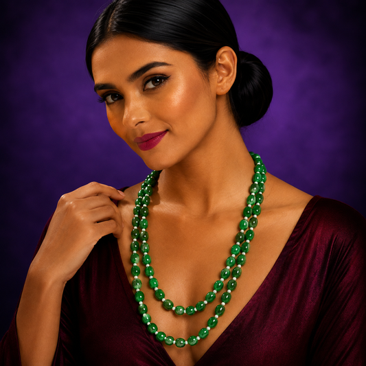 Emerald Green beaded double layered mala for women