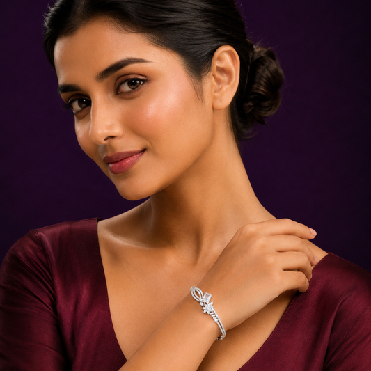 INVISIBLE SILVER POLISH WITH CZ STONE BRACELET