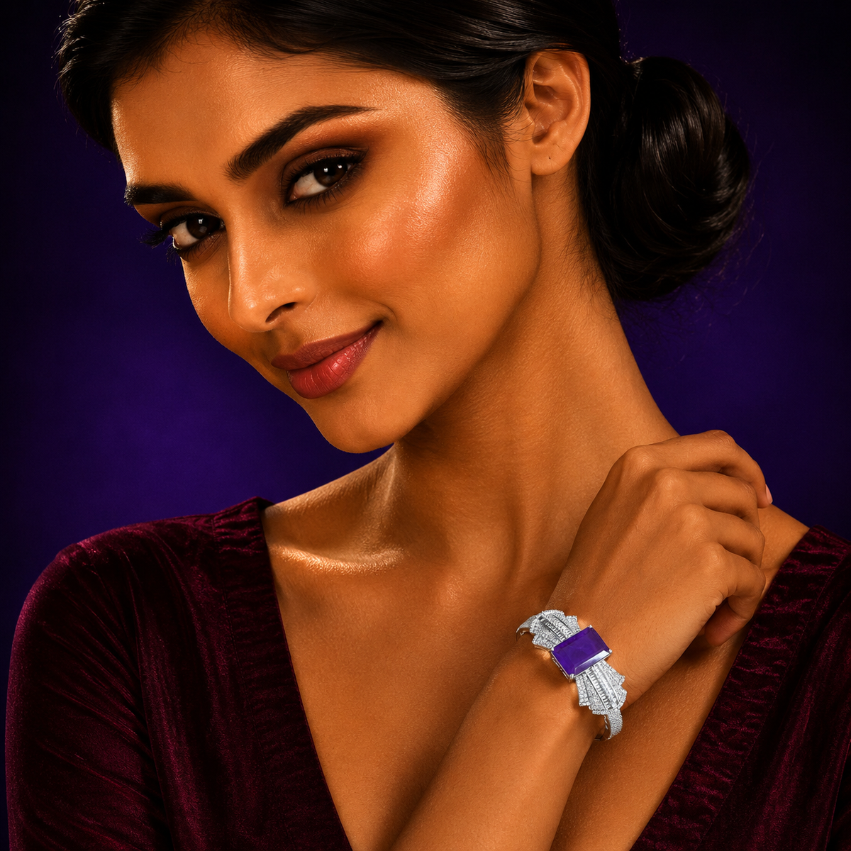 PURPLE COLURE UNIQUE STONE WITH CZ STONE BRACELET