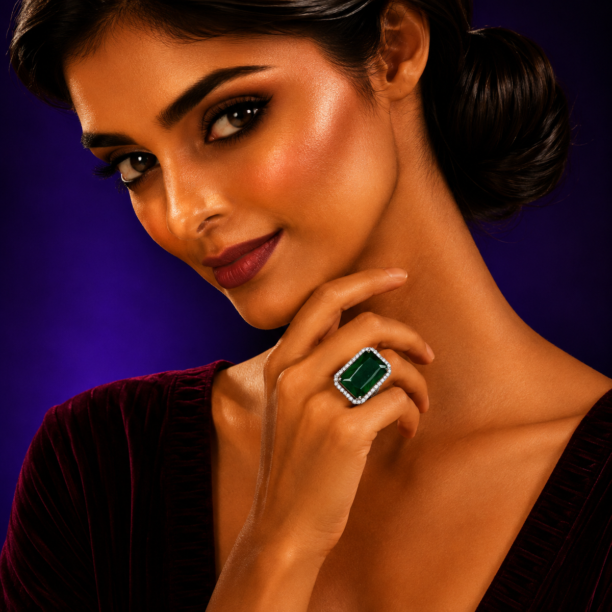 DOUBLET STONE WITH SIDE CZ RING FOR WOMEN