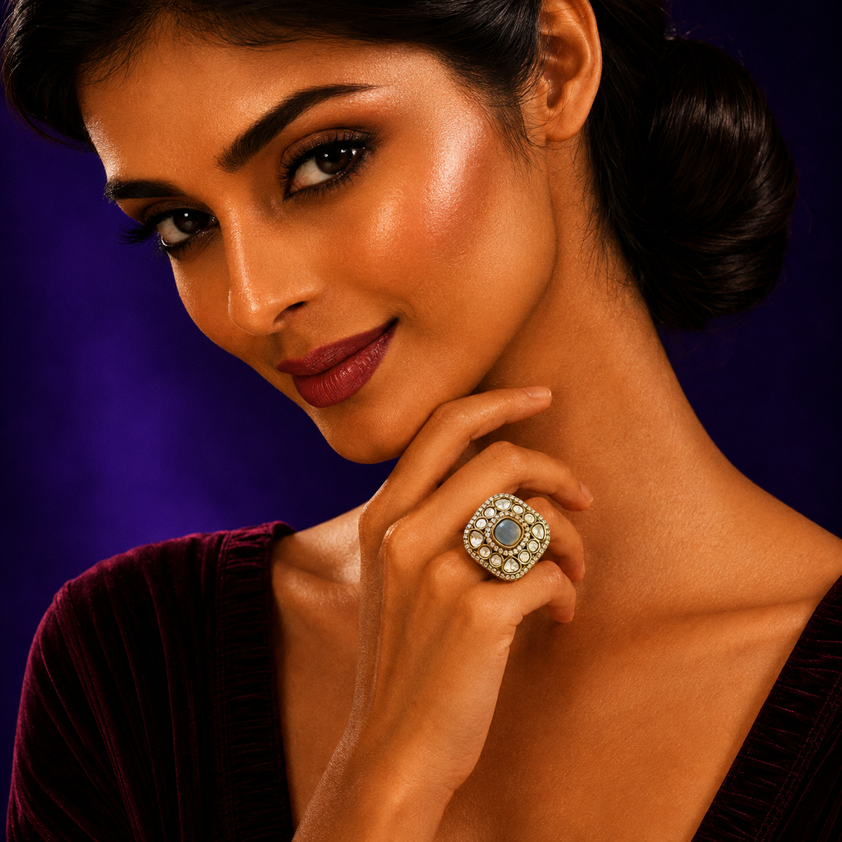Mehendi polish mossanite ring in for women