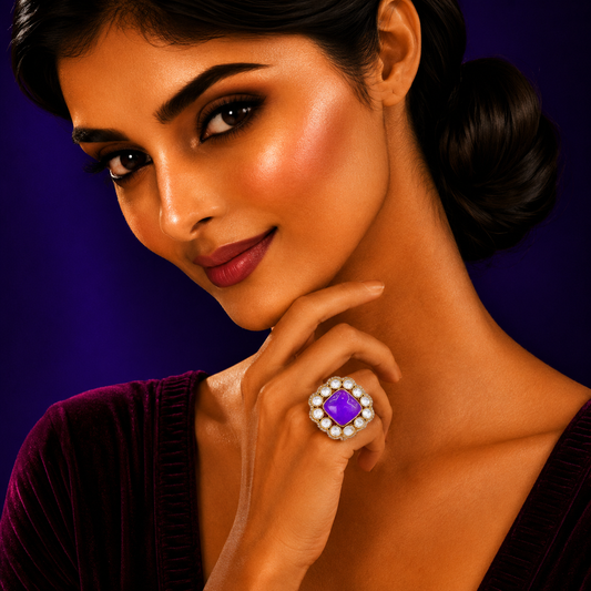 MOISSANITE SQUARE RING IN PURPLE FOR WOMEN
