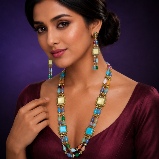 Multicolour mala with side motives in double layered for women