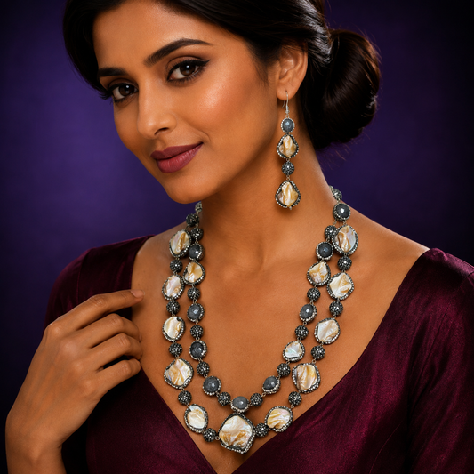 Golden double layered mala with natural stones for women