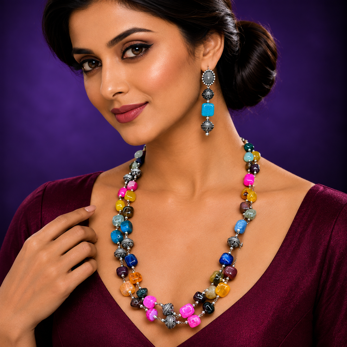 Double layered multicolour mala  for women