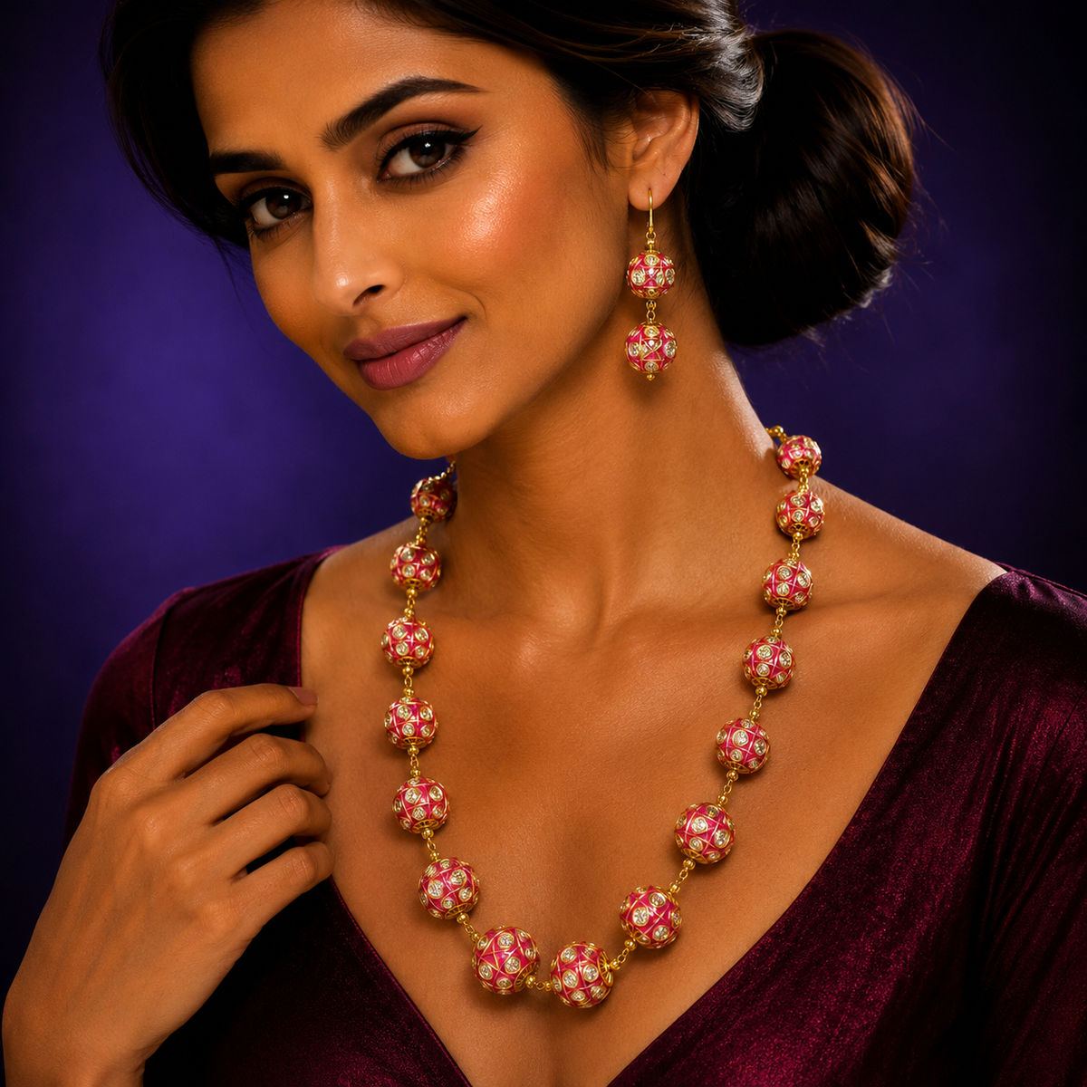 Tanjore beads mala in Pink from jaipur