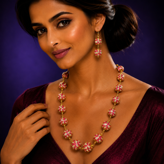 Tanjore beads mala in Pink from jaipur