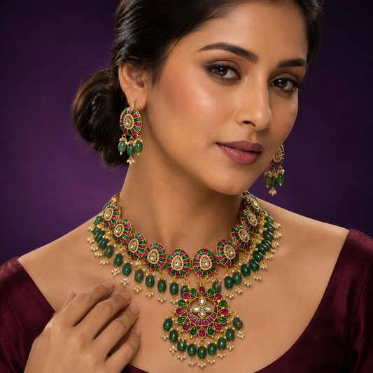 Antique with kemp stones with emerald beads in ruby for women