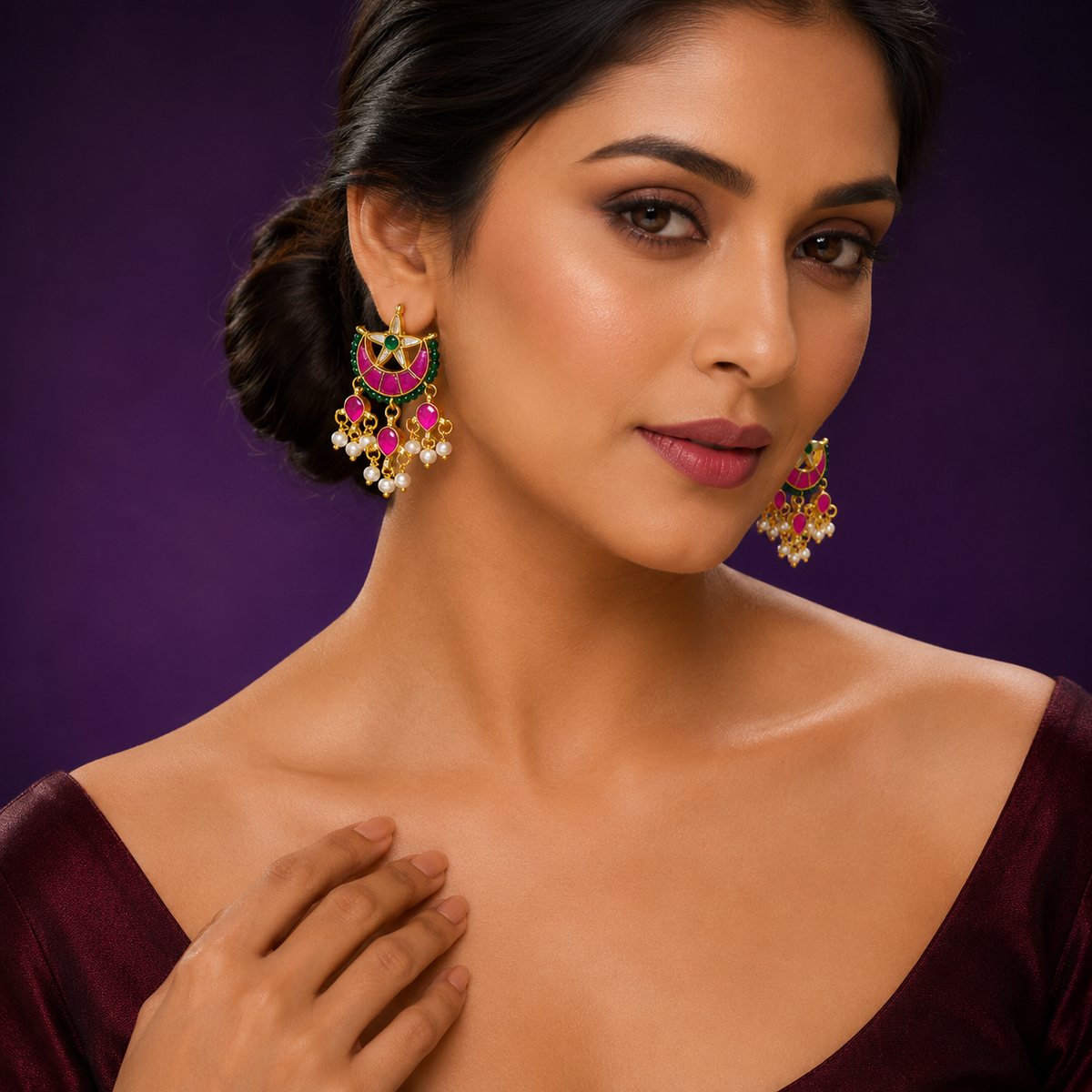 Chaand  earrings with star in paachi kundan for women