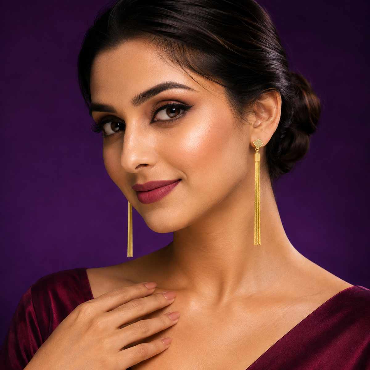 DROP LONG KNOTTED  EARRINGS FOR GIRLS IN GOLDEN POLISH