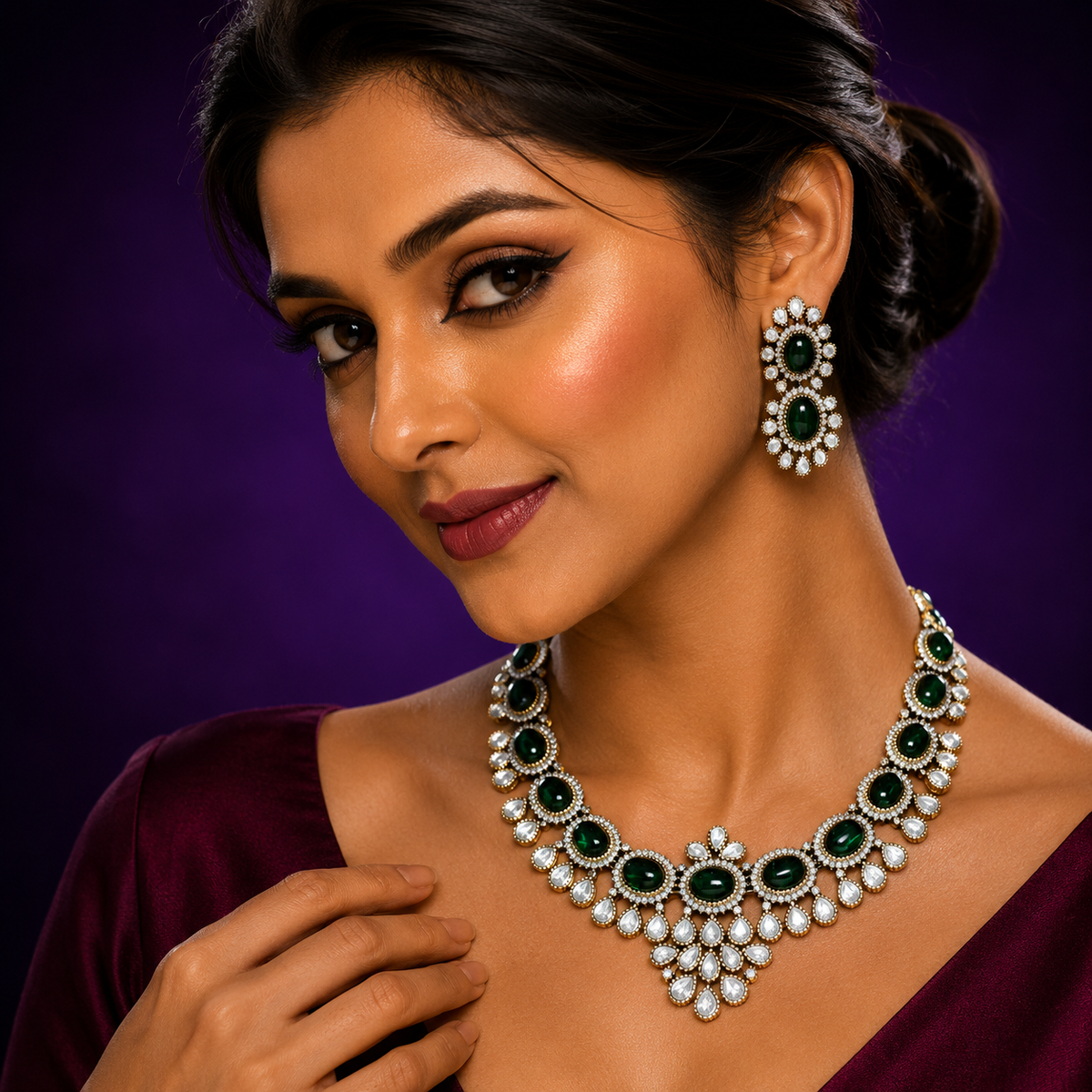 Ruhi mosanite necklace with Green stones  necklace For women