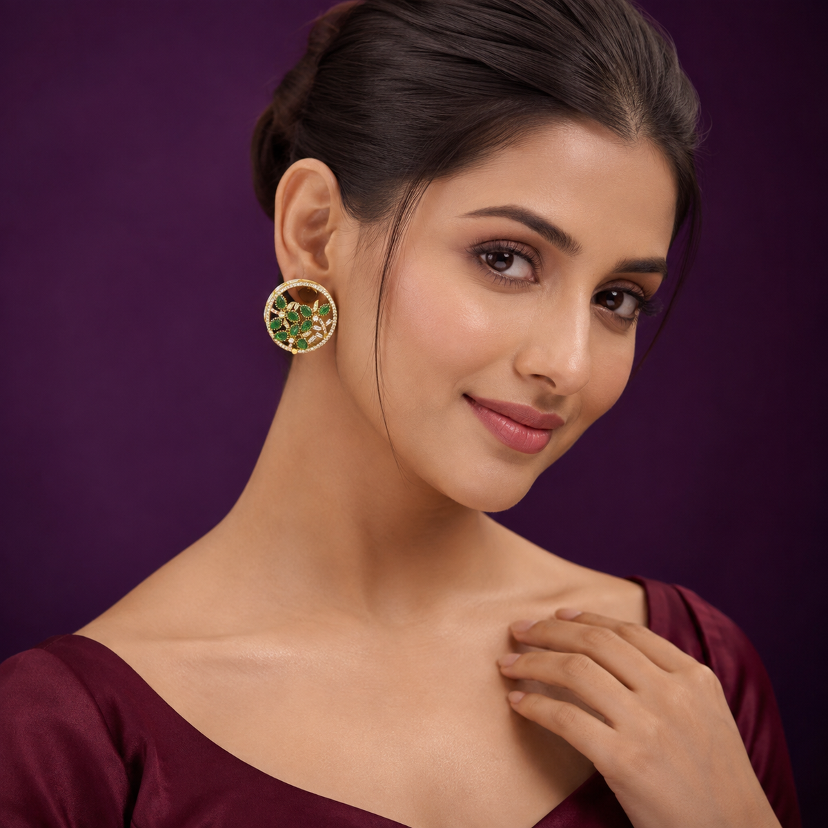 Hoops kundan Mosanite Kundan Earrings in Emerlad green  for women