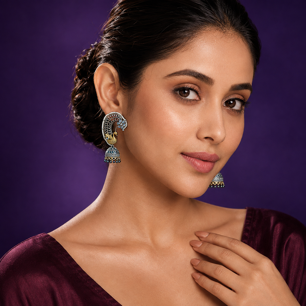 Peacock silver look alike earcuff like  earrings