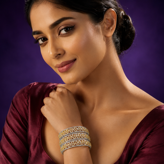 FLOWER BANGLES WITH GOLDEN POLISH FOR WOMEN