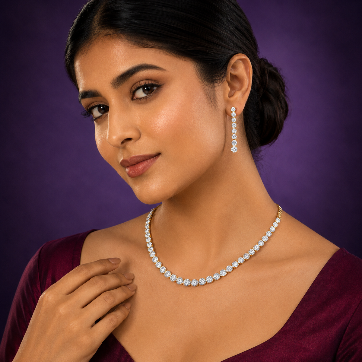 solitaire Golden polish diamond necklace for women