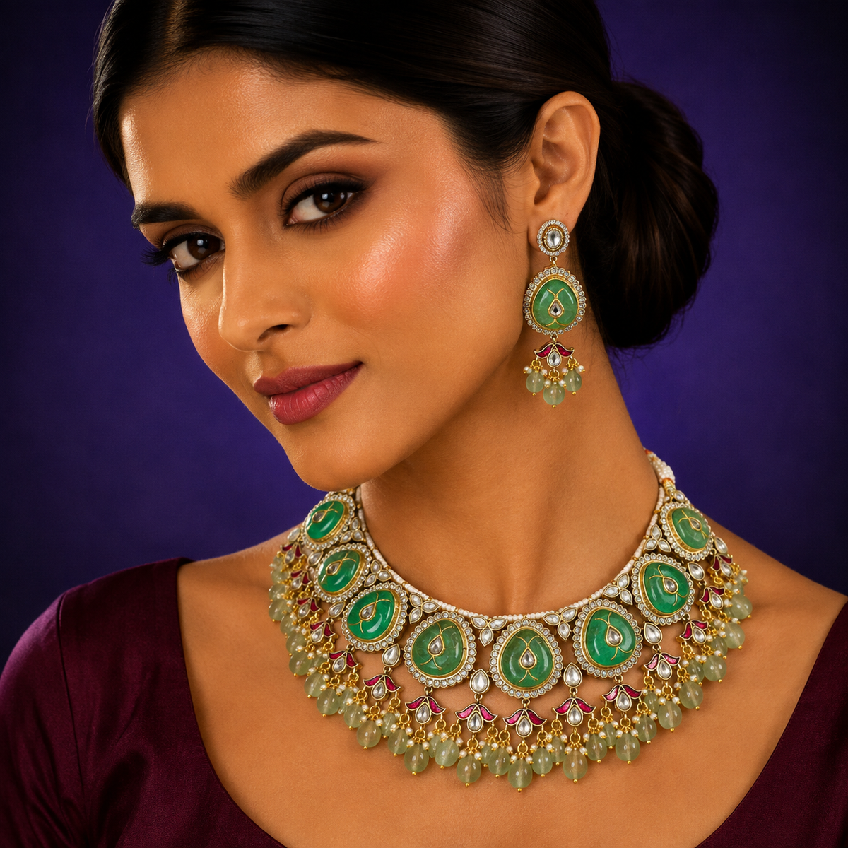 Maysa mosanite necklace in mint with pachi kundan for womens
