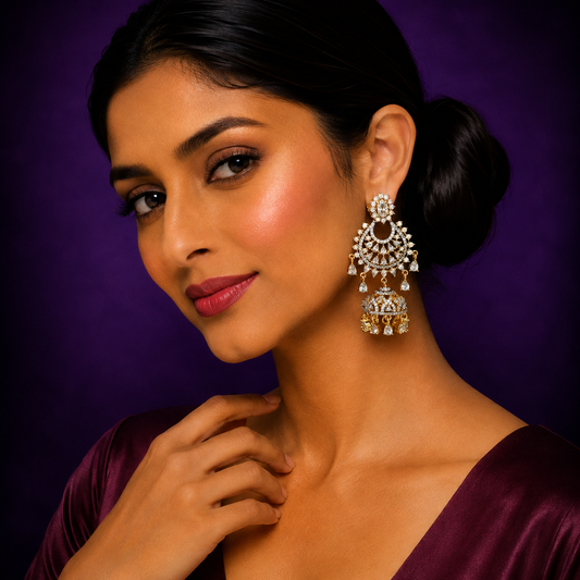Gold Plated CZ Crystal Jhumka Earrings for Women And Girl