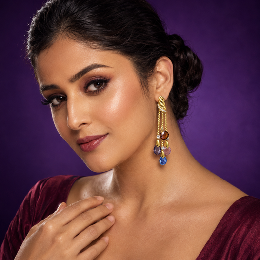 Elegant Gold Chain Earrings with Colorful CZ Stone