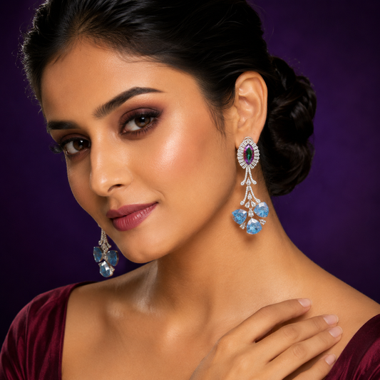 classic Rainbow & Aqua Crystal Drop Earrings